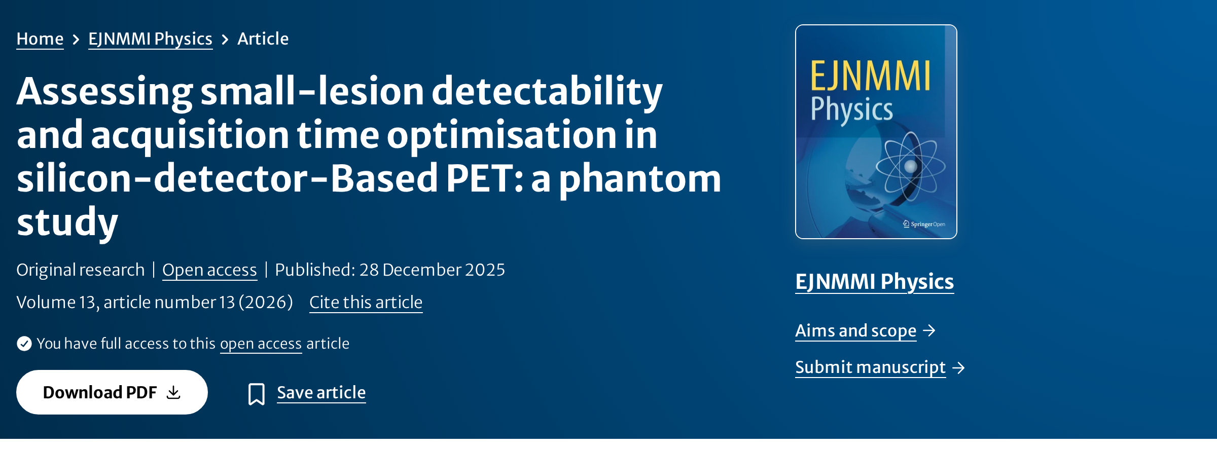 EJNMMI Physics journal article page